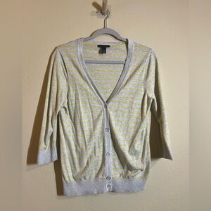Tommy Hilfiger Gray and Yellow Cardigan Sweater 3/4 Sleeve Size Large